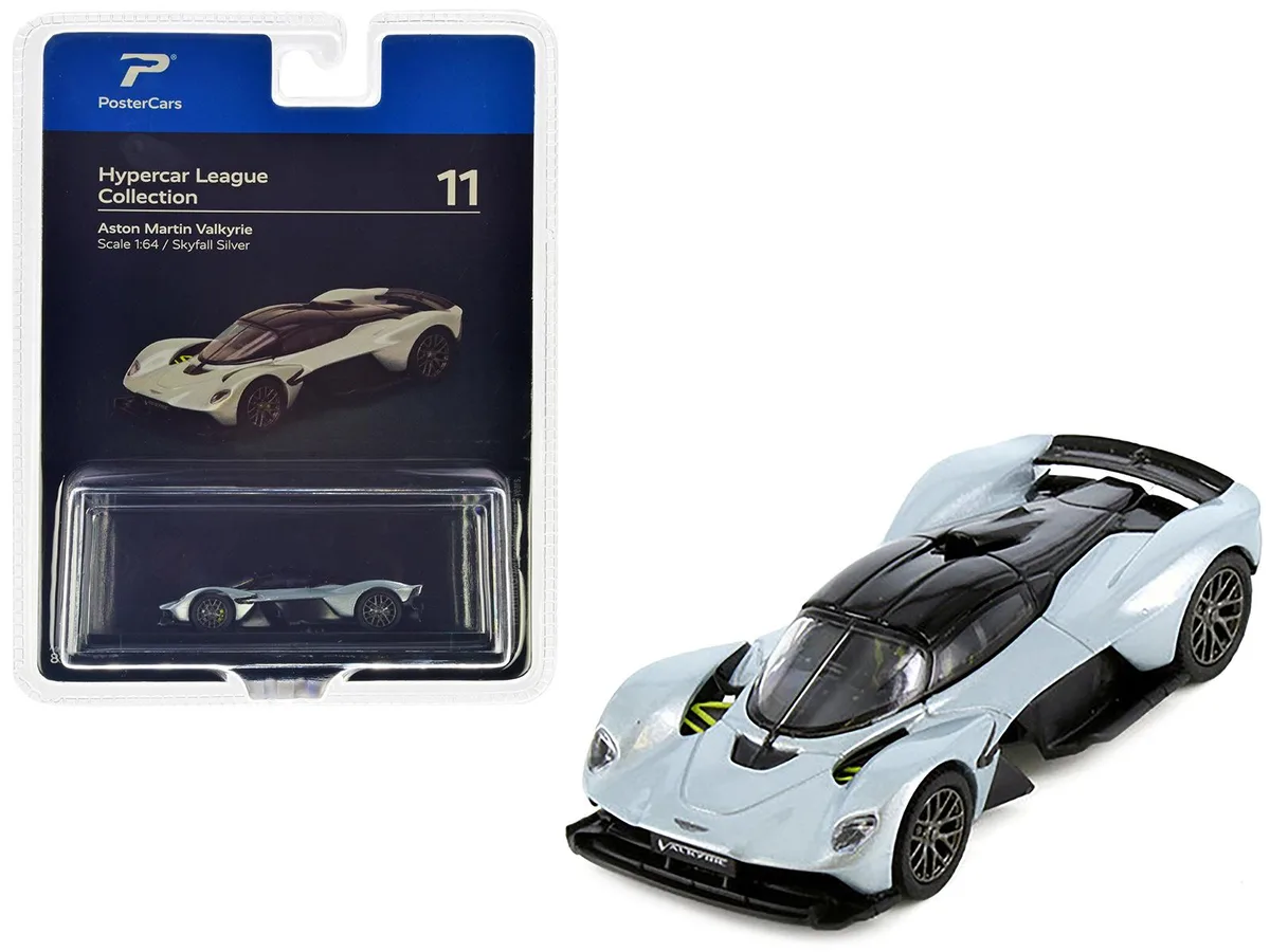 PosterCars PosterCars Aston Martin Valkyrie Skyfall Silver Metallic Black Top 1/64 Diecast — product photo