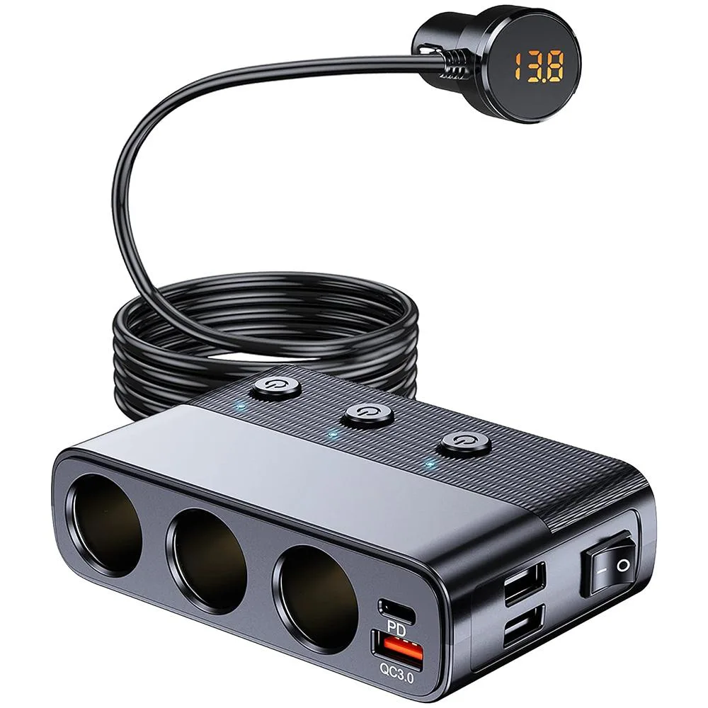 Hitoor Hitoor 7-in-1 Car Charger 12V/24V 127W PD30W QC3.0 3.3ft — product photo