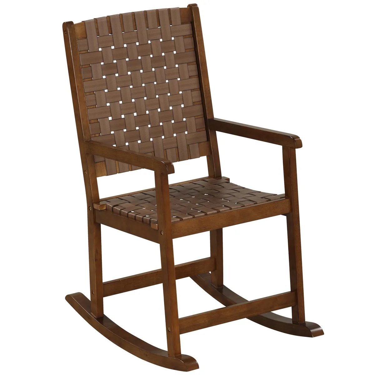 SlickBlue SlickBlue Patio Wood Rocking Chair PU Seat Rubber Wood Frame Brown — product photo