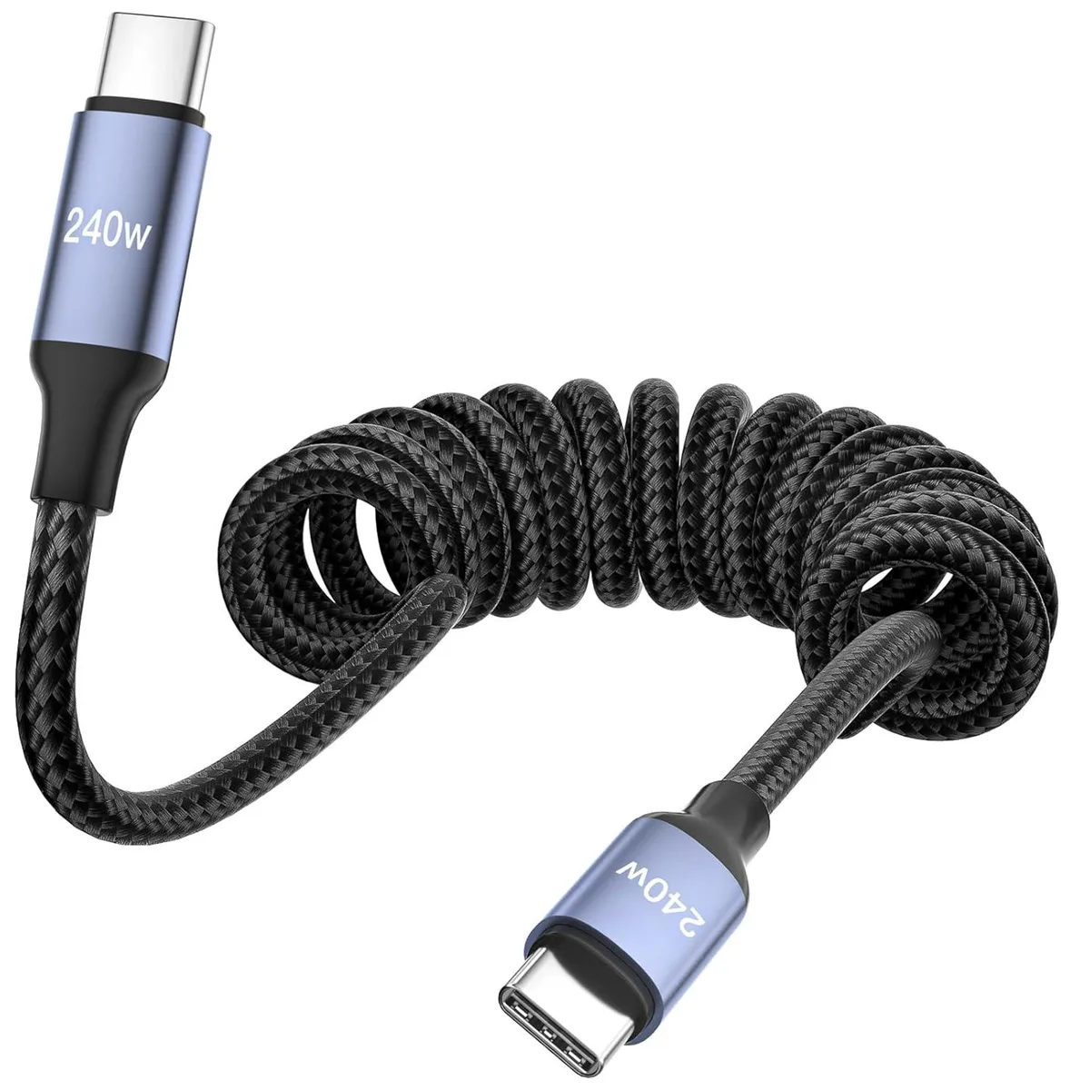 Mobee Mobee 240W USB-C to USB-C Coiled Braided Cable 1.32-4.92 ft — product photo