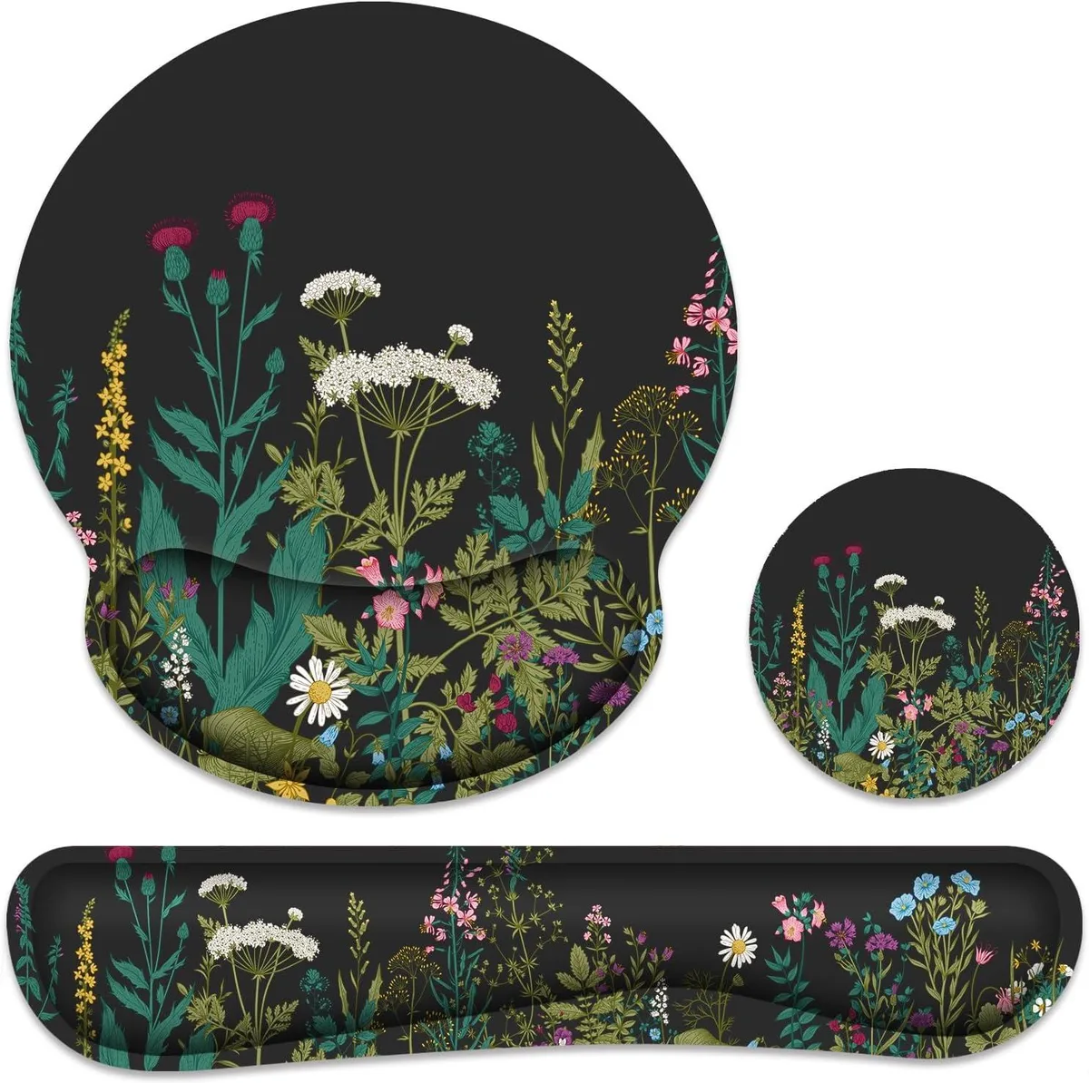 Athena Athena Ergonomic Mouse Pad &amp; Keyboard Wrist Rest Set Memory Foam Black Flower 9.8 x 16.9 inch — product photo