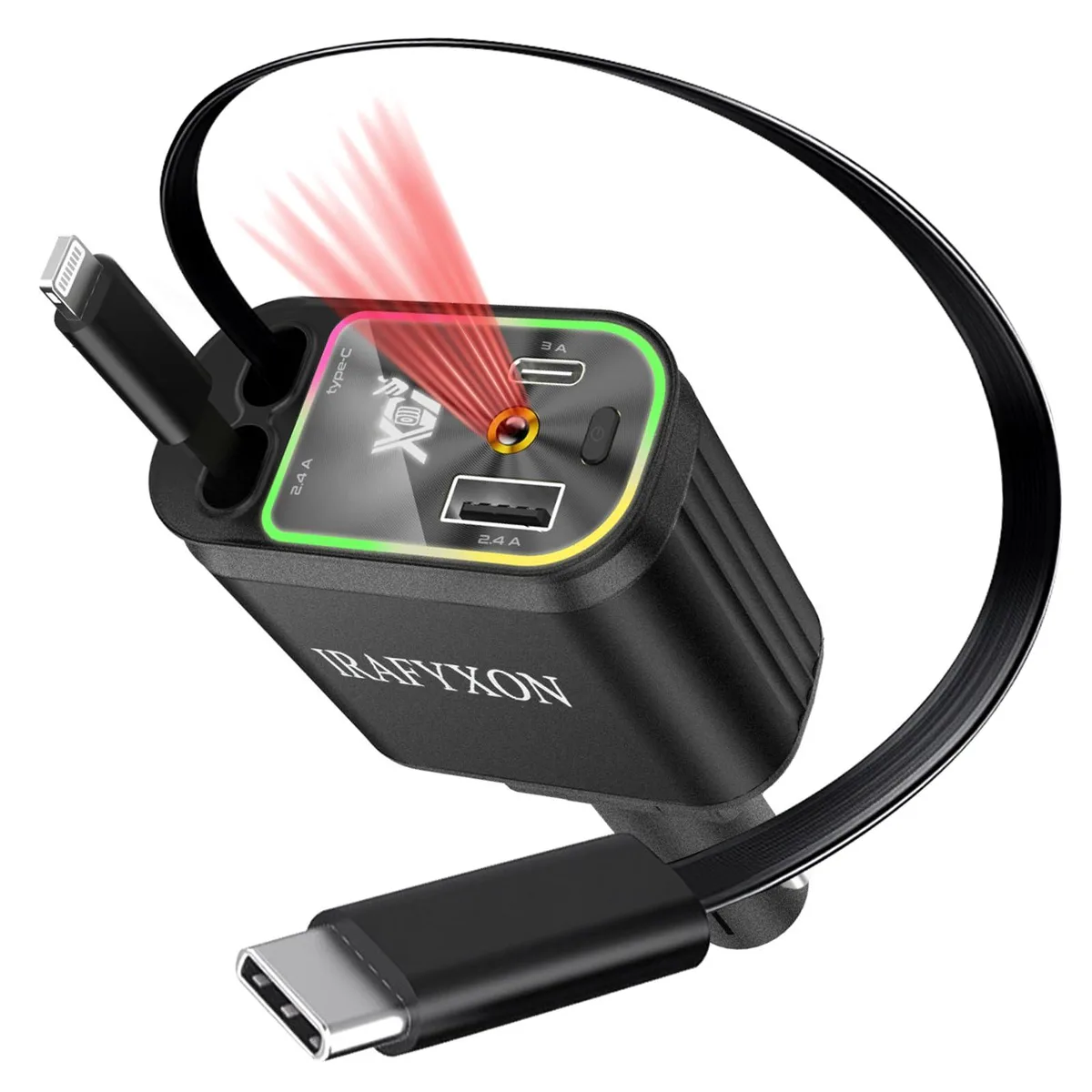  IRAFYXON B1 Retractable Car Charger 31-Inch Cables 4-in-1 Starry Sky Light Black — product photo