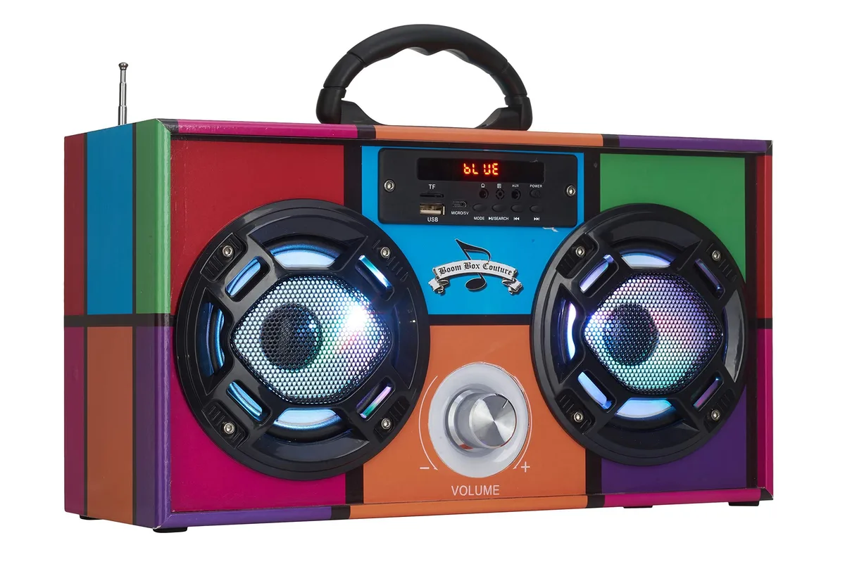  Wireless Express WE-BB Retro Boombox with FM Radio, LED Lights, USB, SD, AUX, Remote — product photo