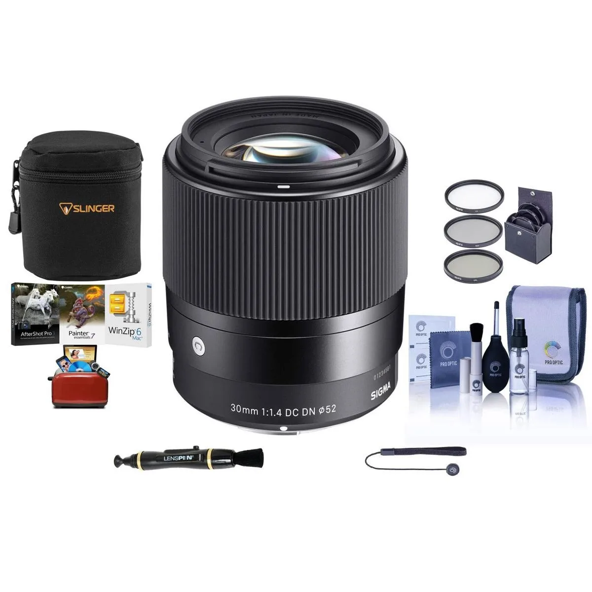 SIGMA SIGMA 30mm f/1.4 DC DN Contemporary Lens for Canon EF-M with ProOptic 52mm Filter Kit — product photo