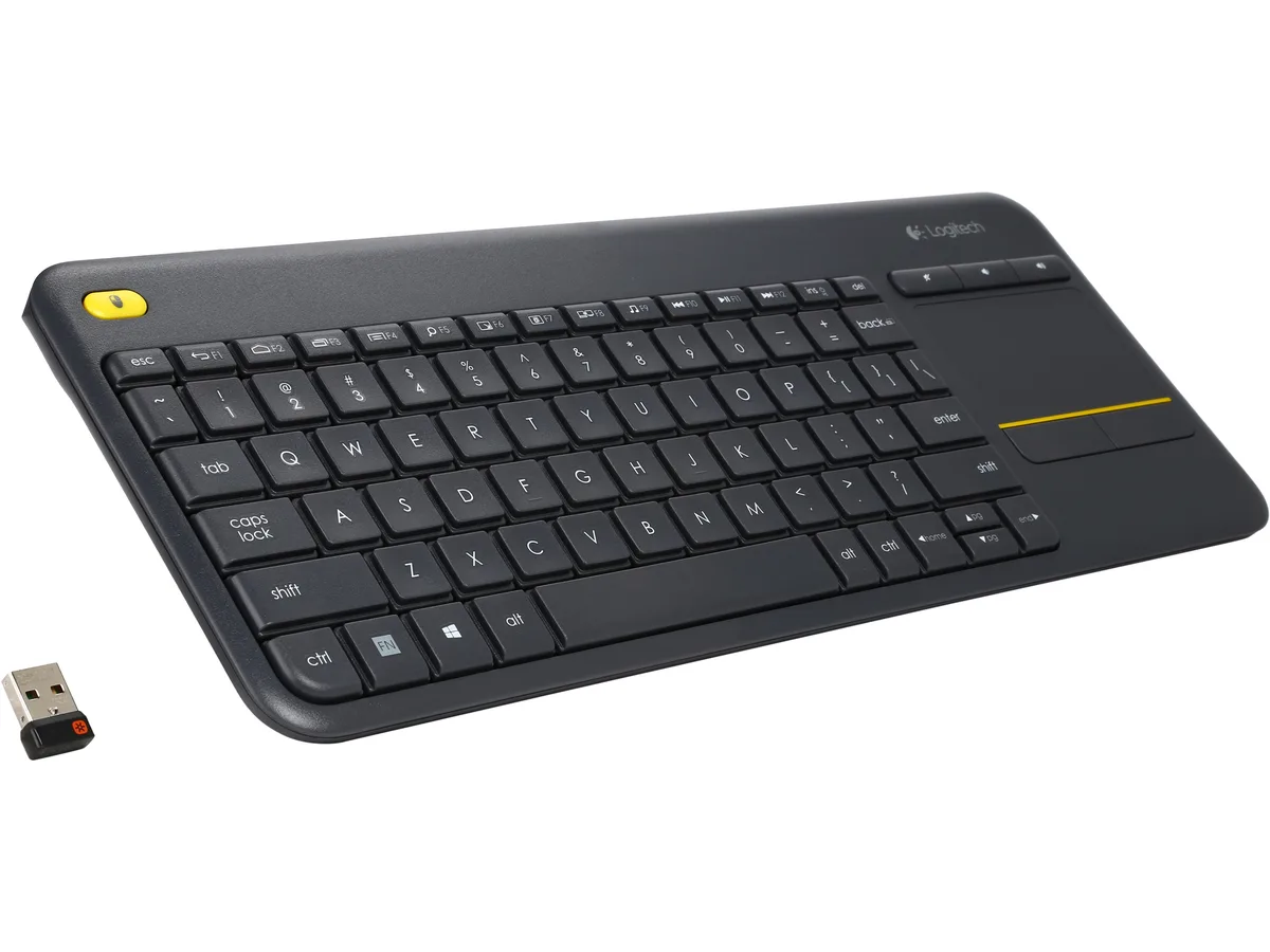 Black compact wireless keyboard with integrated touchpad