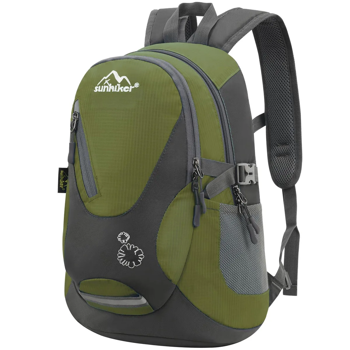 Navy green 20L nylon daypack with mesh side pockets