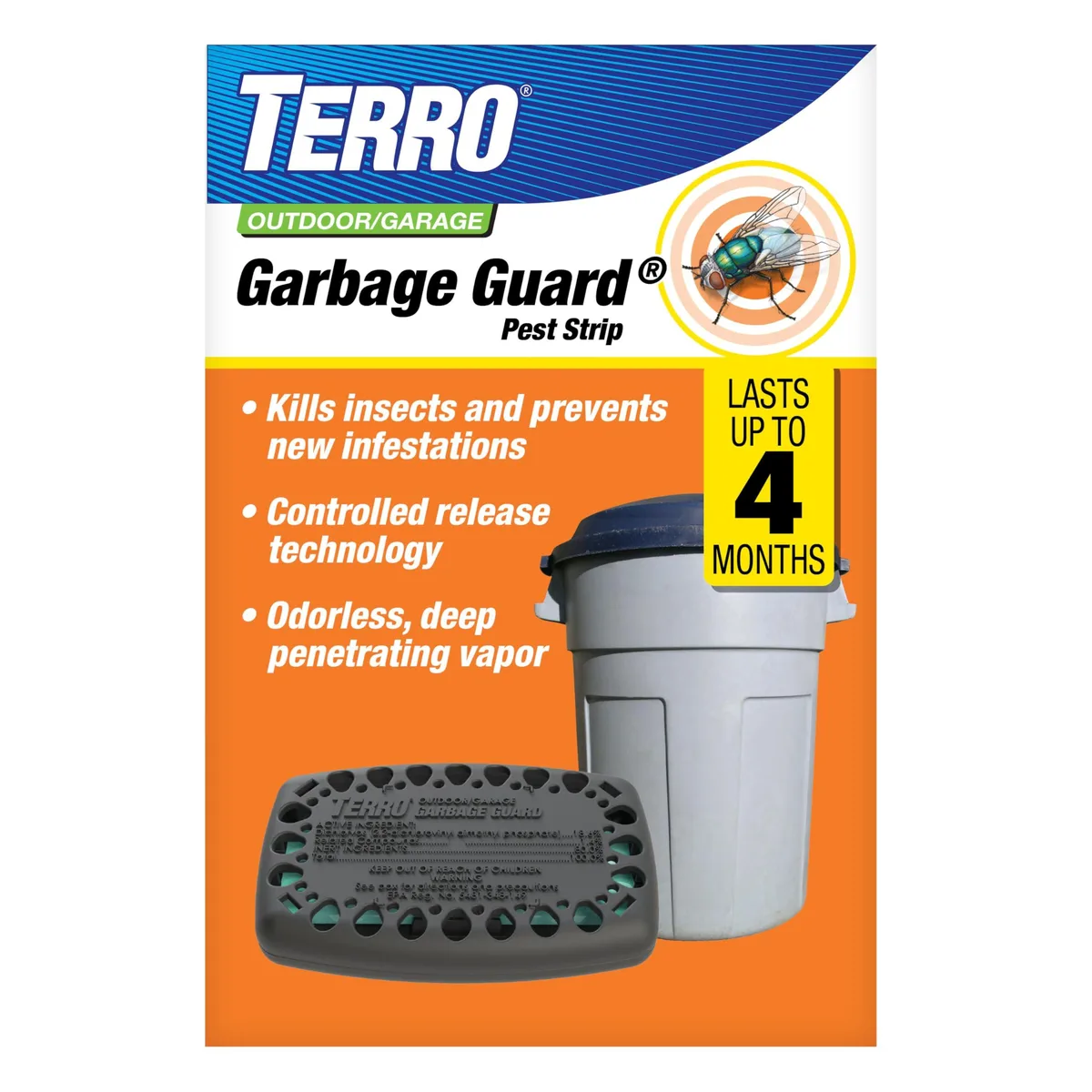White rectangular pod with adhesive strip for trash can lid