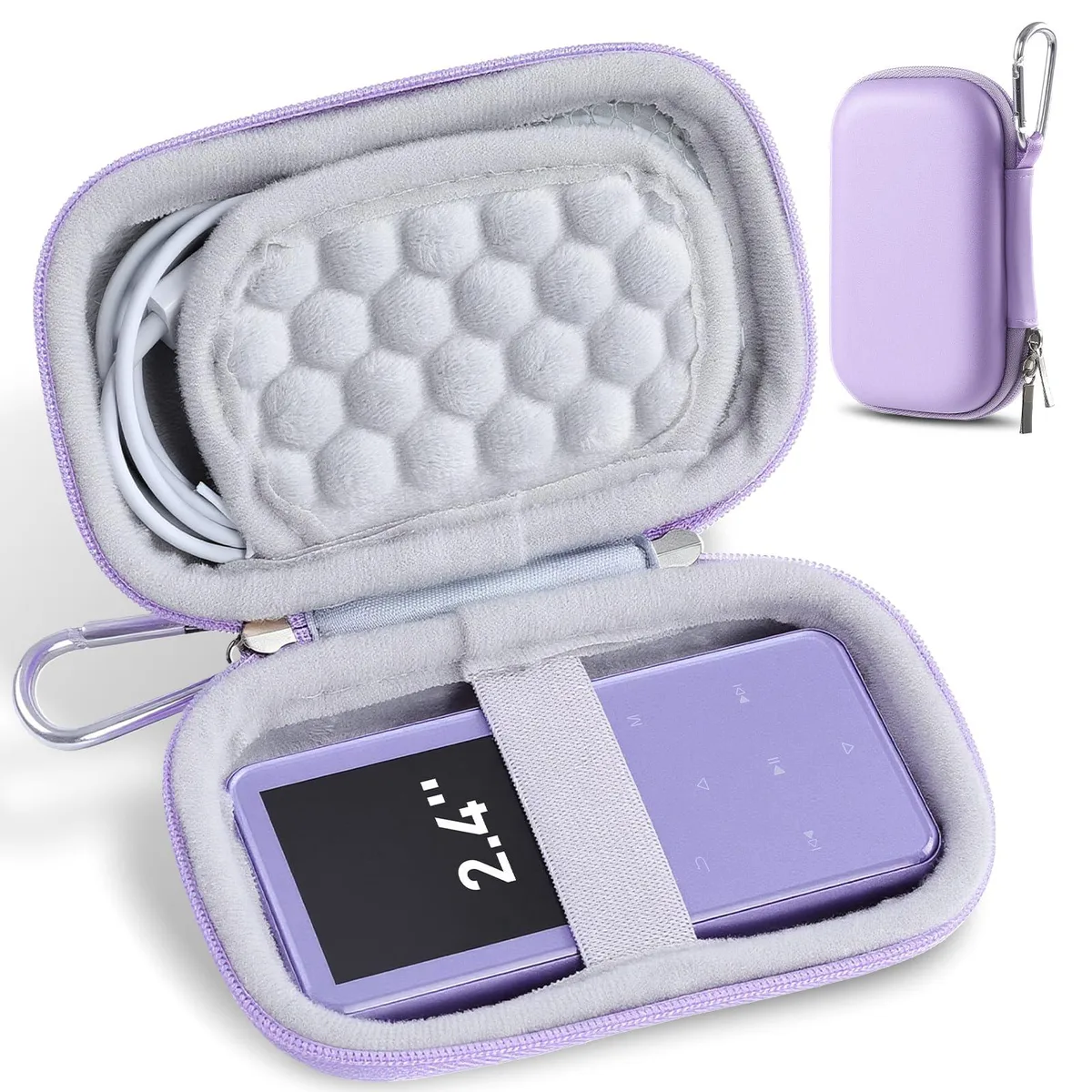  AGPTEK 2.4 inch MP3 Player Case Purple with Metal Carabiner Clip — product photo