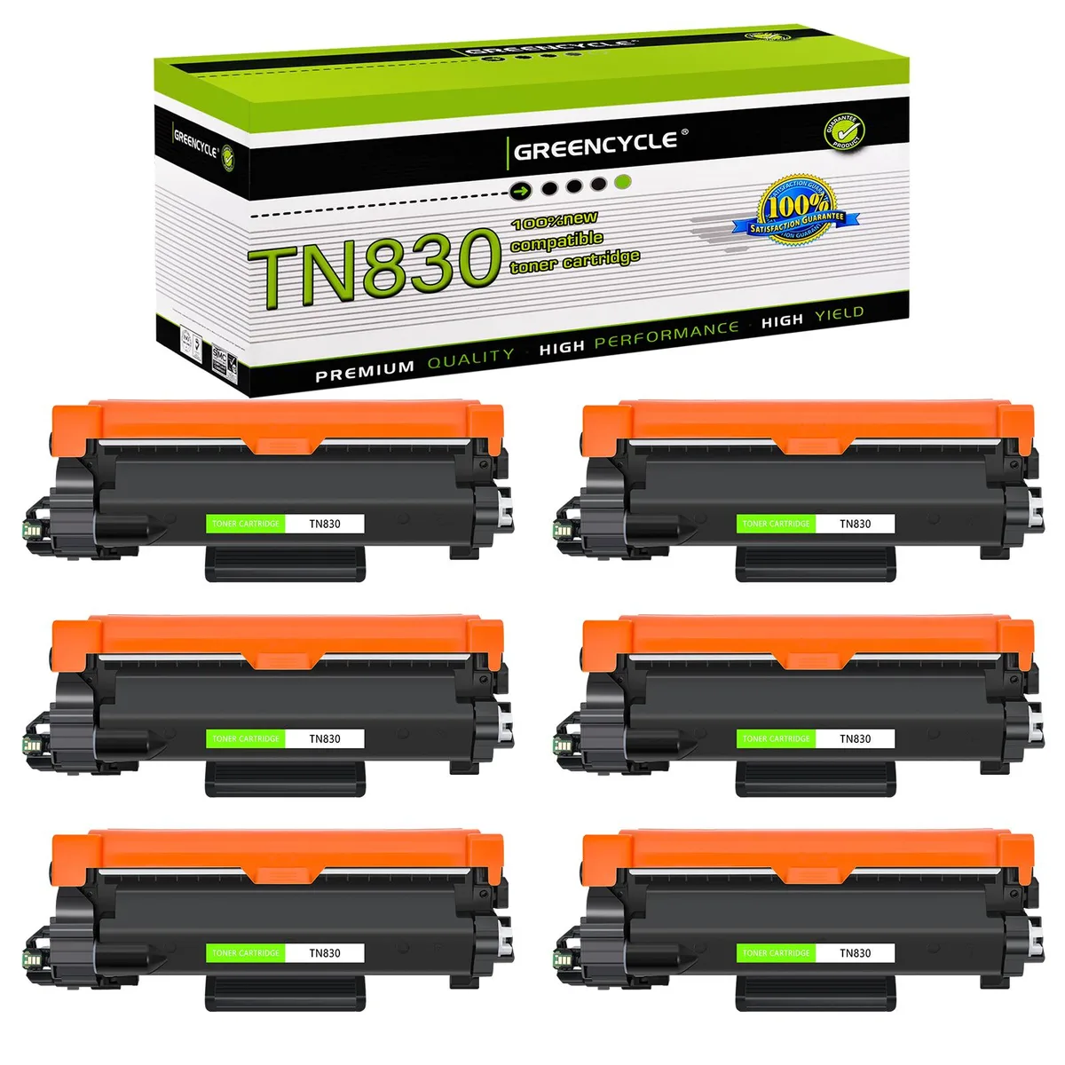 GREENCYCLE GREENCYCLE TN830 Black Toner Cartridge 6 Pack 1200 Pages — product photo