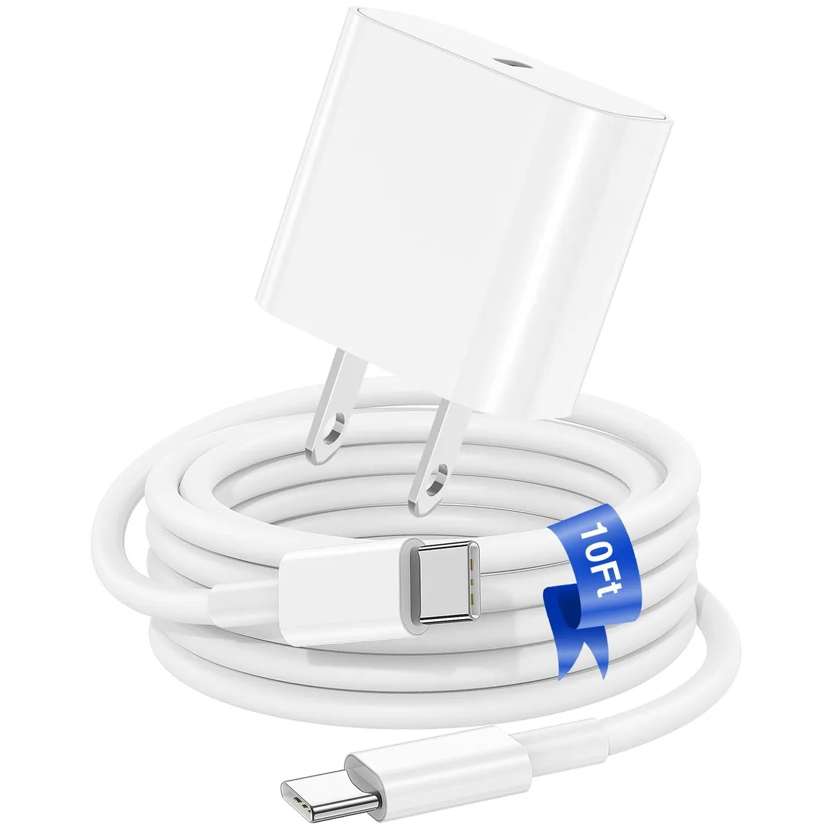 No Sew No Sew 20W USB-C Charger Block 10ft Long Cable White — product photo