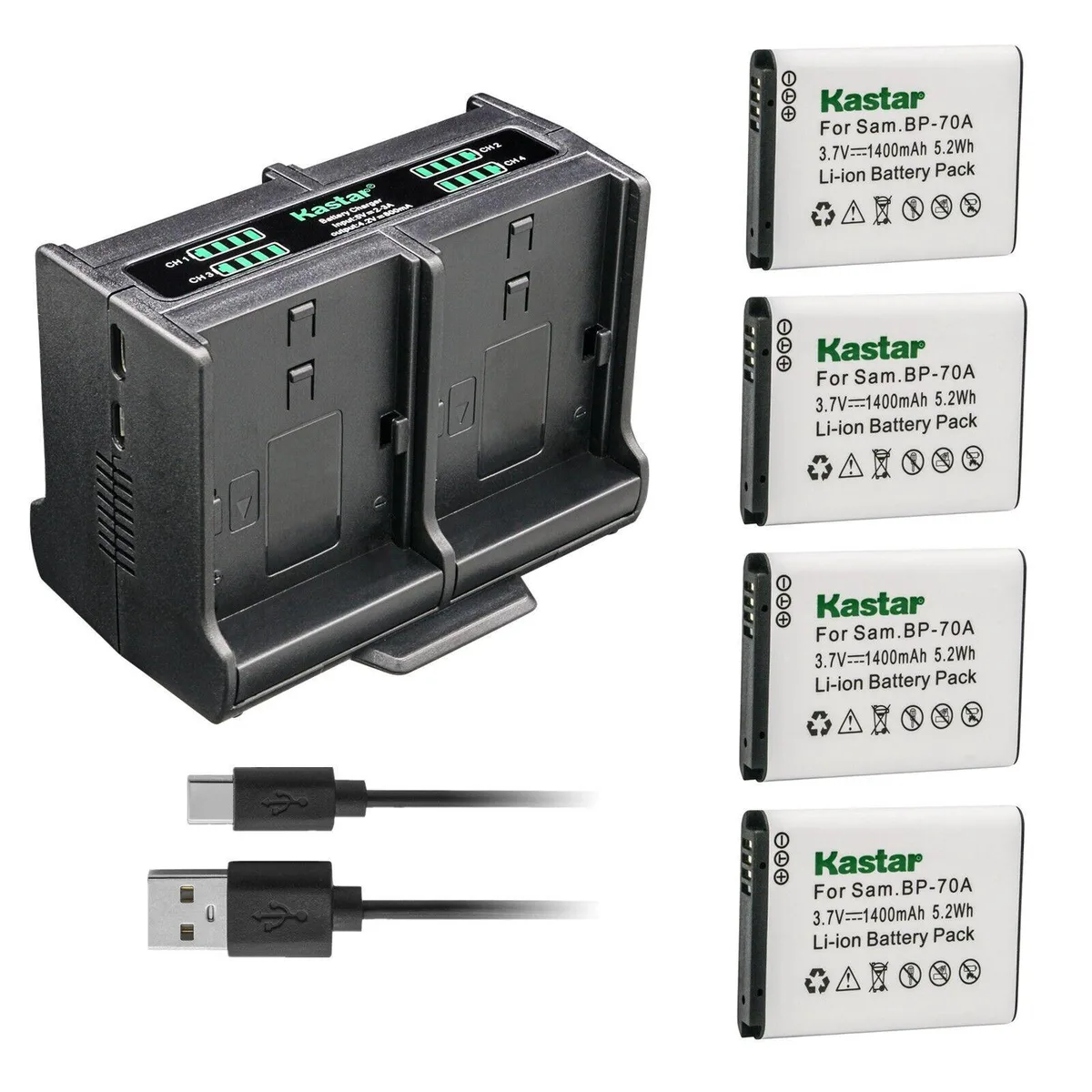 Kastar Kastar BP-70A 4-Pack Battery &amp; Quadruple Charger — product photo