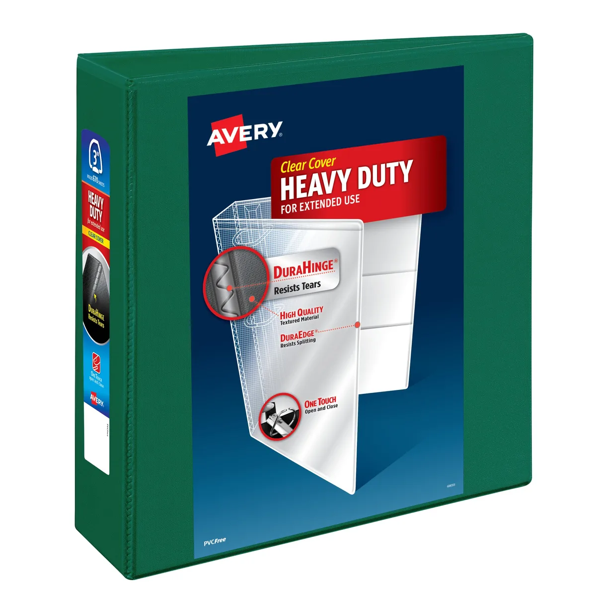 Green 3-inch heavy-duty binder with One Touch EZD rings and textured cover