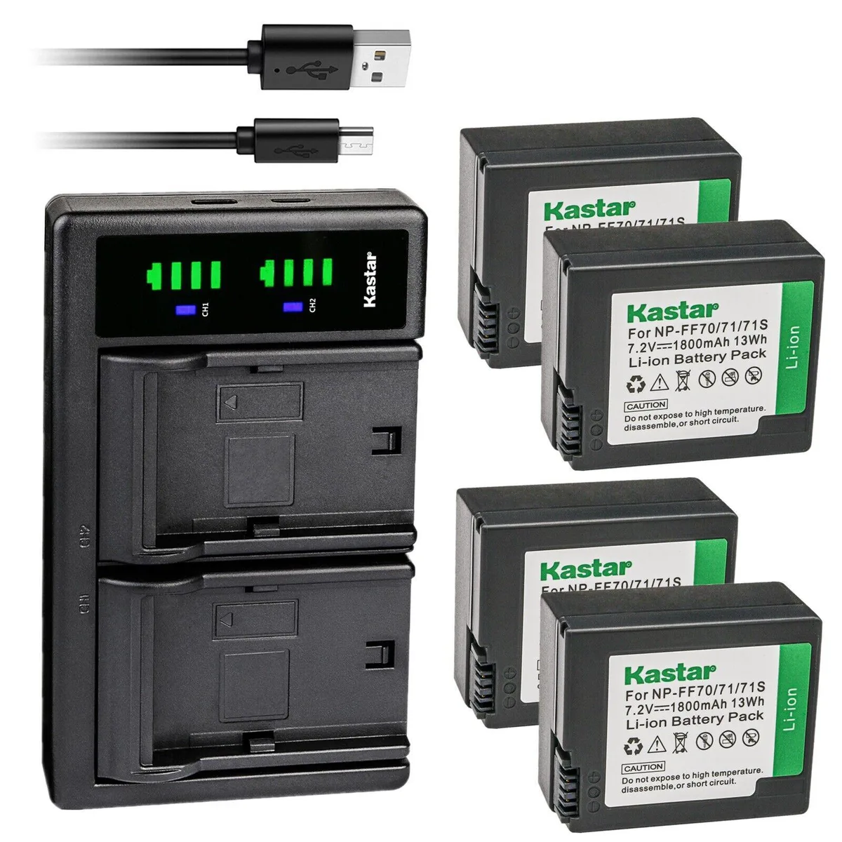 Kastar Kastar NP-FF70 4-pack battery and LTD2 USB charger — product photo