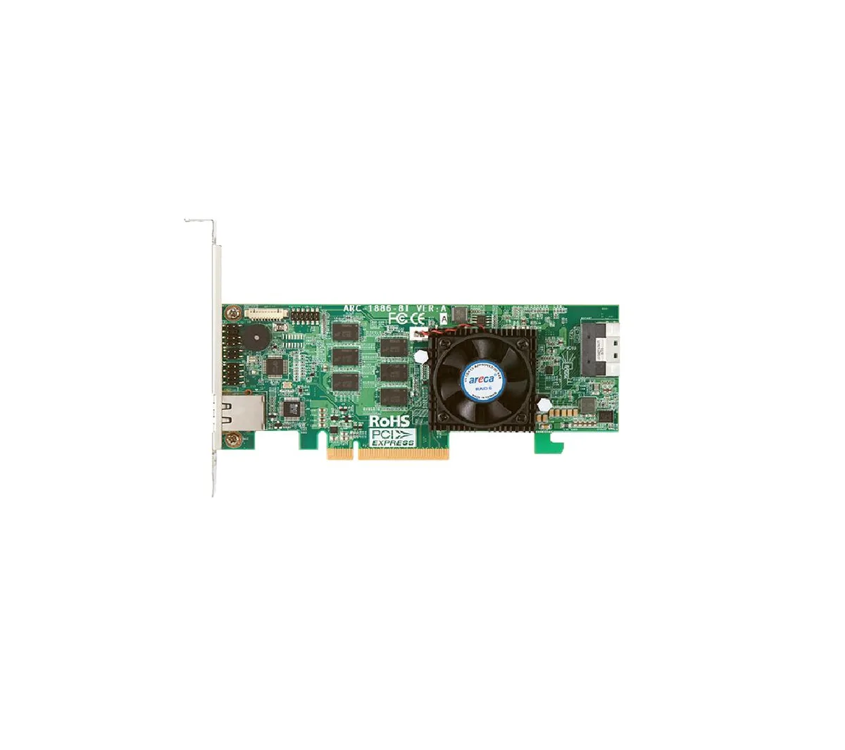 Areca Technology Corp. Areca Technology Corp. ARC-1886-8I 8-port PCIe 4.0 Tri-Mode RAID controller 8GB DDR4-2666 — product photo