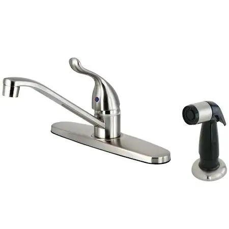 Single-handle centerset kitchen faucet in brushed nickel with side sprayer