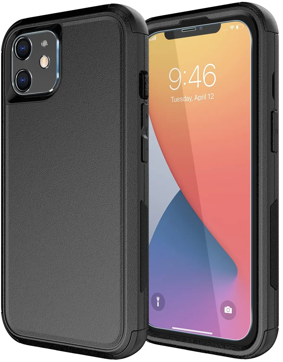 Black rugged iPhone 11 case with built-in screen protector