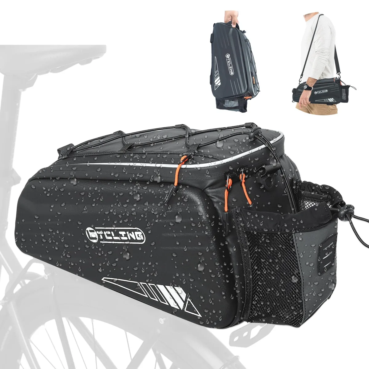 Silver EVA hard-shell trunk pannier with reflective strip and shoulder strap