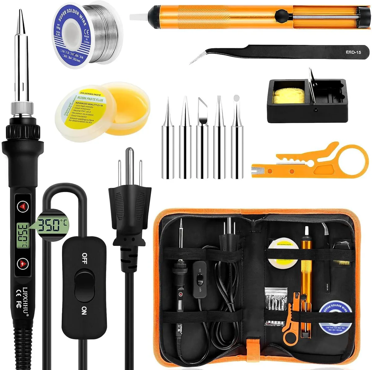 80W soldering iron kit with LCD screen, 13 accessories, blue and black finish