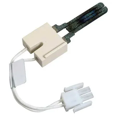White ceramic hot surface igniter with plug connector and 5 1/4 inch leads