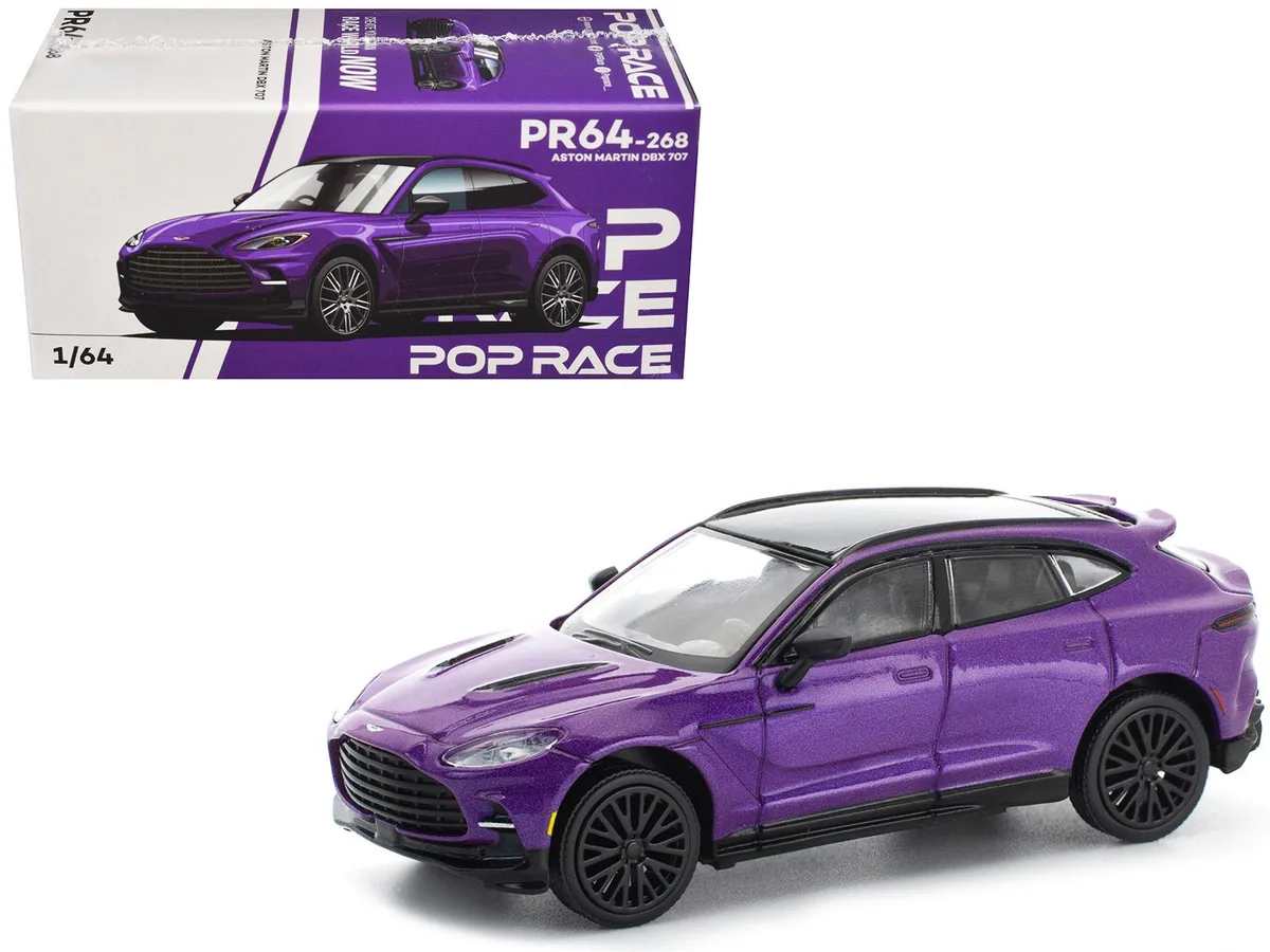 Pop Race Pop Race Aston Martin DBX 707 Storm Purple Metallic Black Top 1/64 hobby collectible — product photo