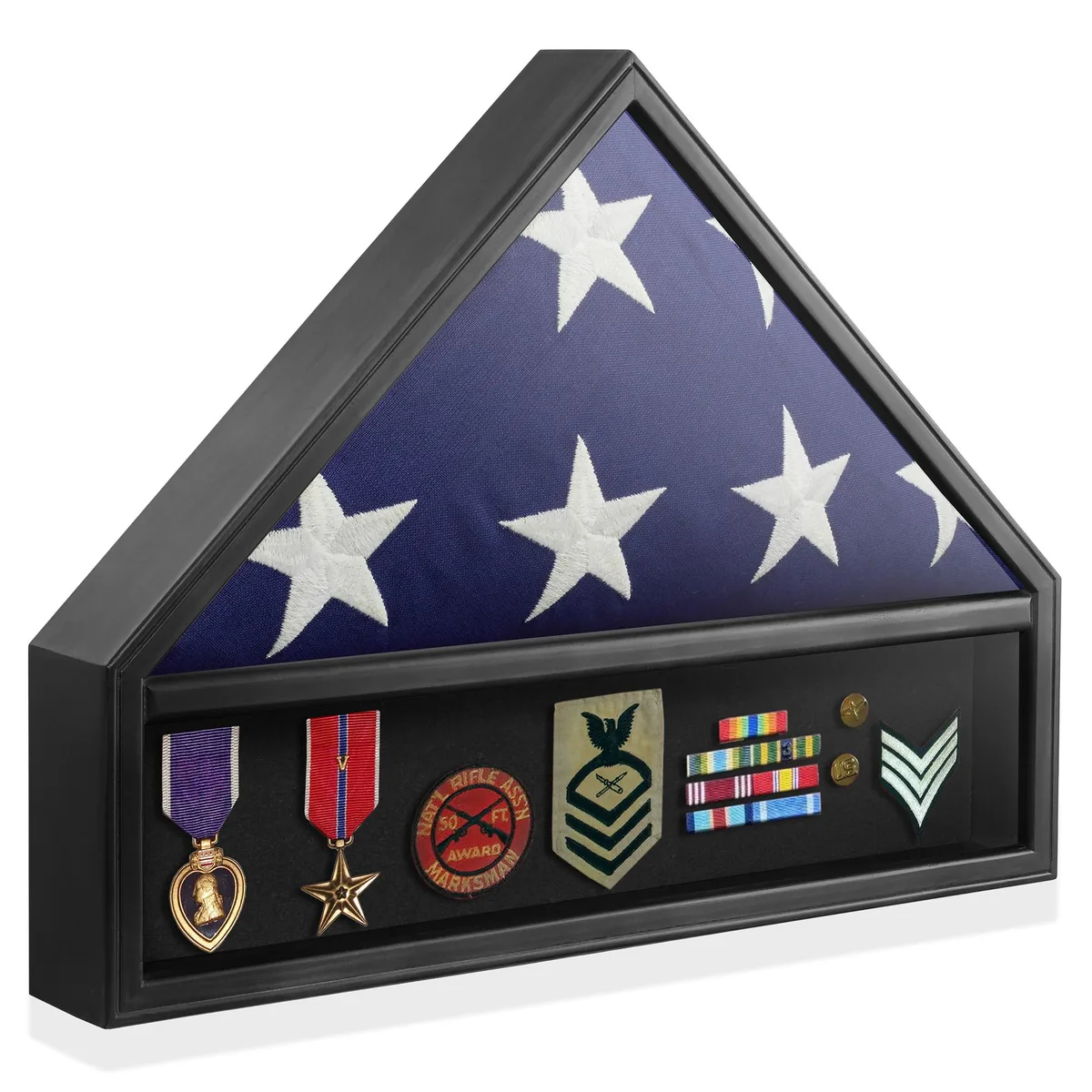 Reminded Reminded Military Medal &amp; Burial Flag Shadow Box Display Case, Black — product photo