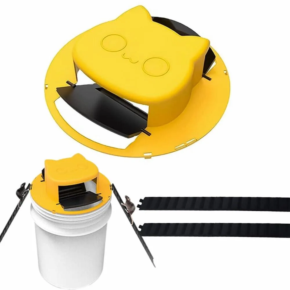 Black plastic flip lid with entry ramp on white five-gallon bucket
