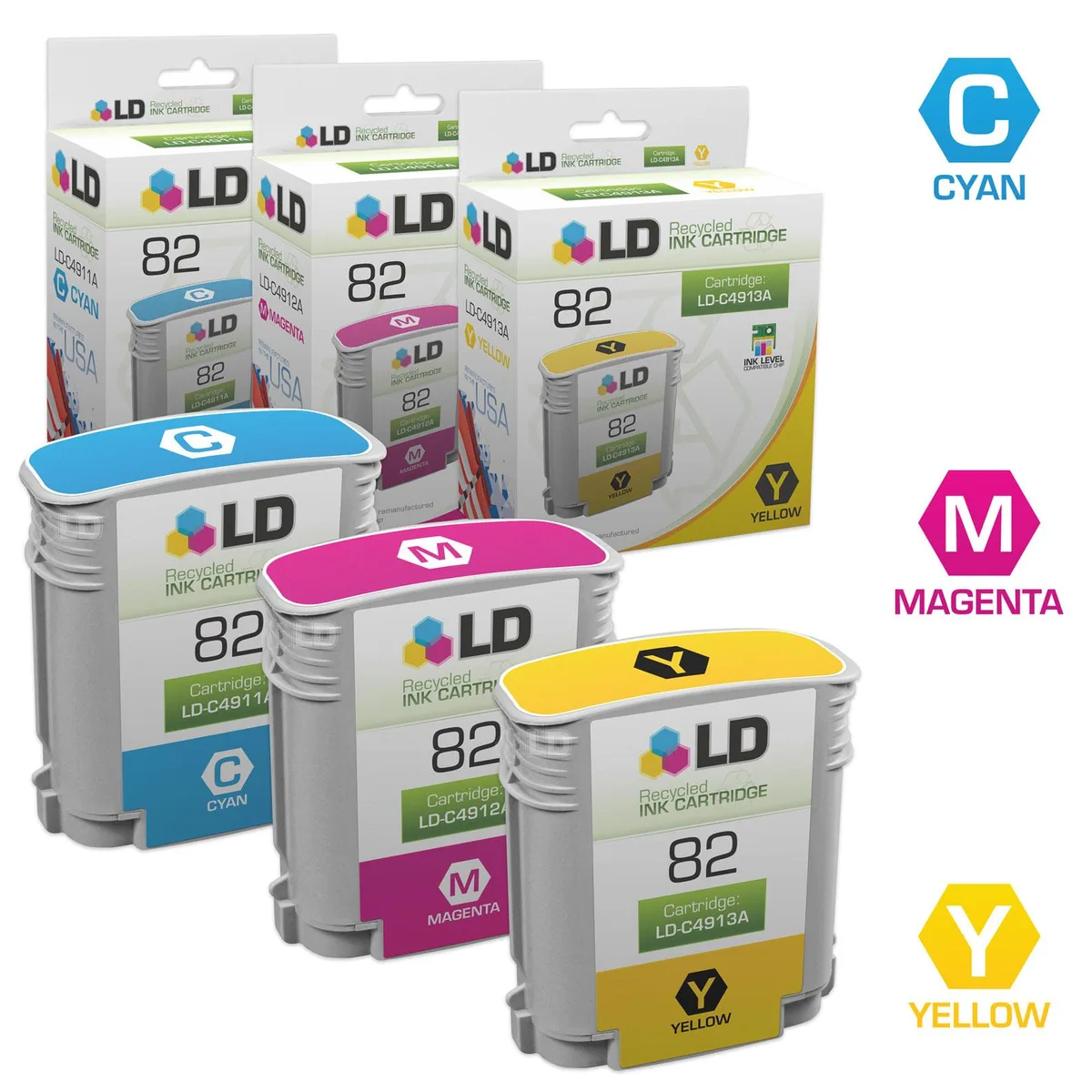 LD Products LD Products HP 82 3-Pack Cyan Magenta Yellow Ink Cartridges — product photo
