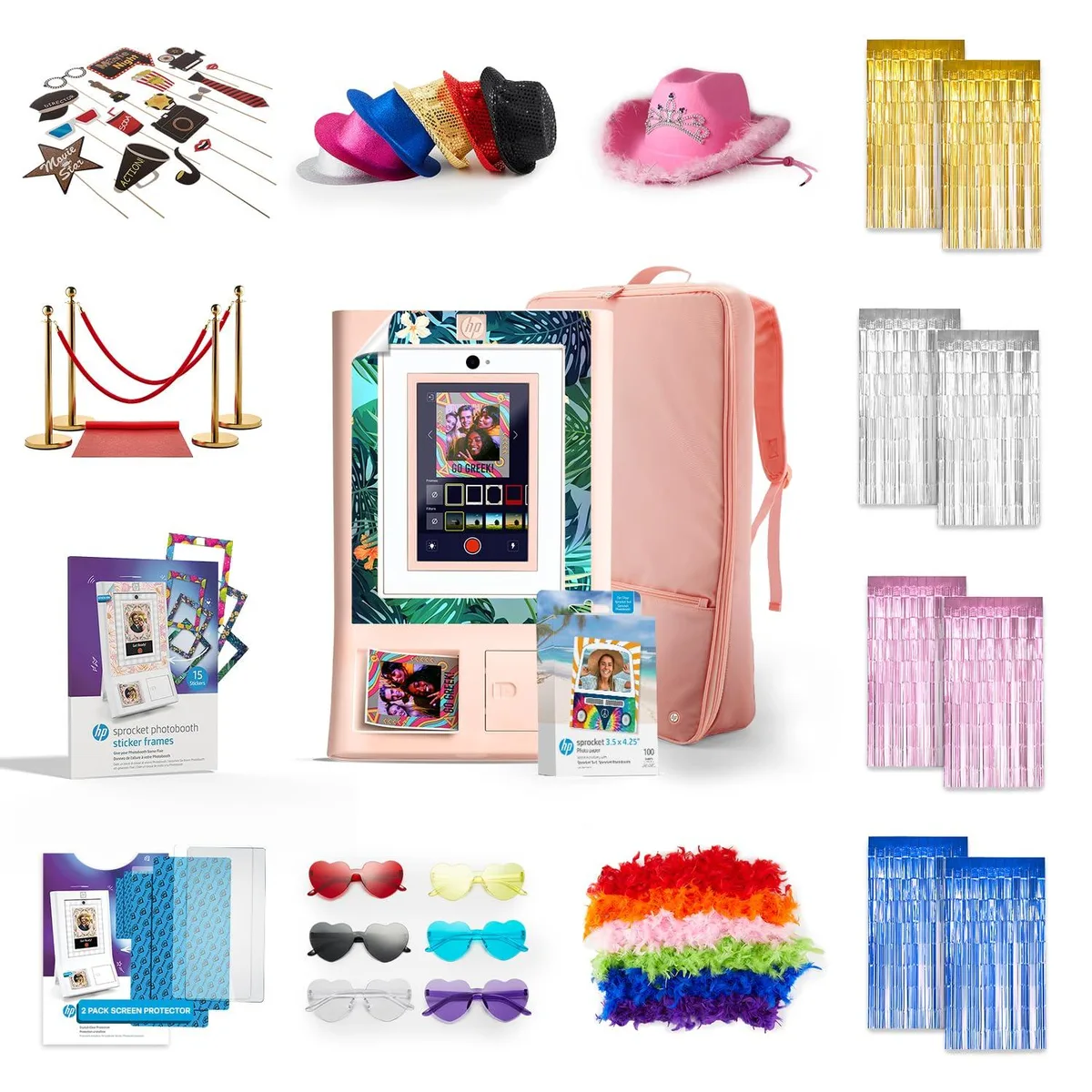 HP HP Sprocket Photo Booth Instant Printer Pink Bundle 10.1in 250+ Frames 100 Paper 7.3lb — product photo