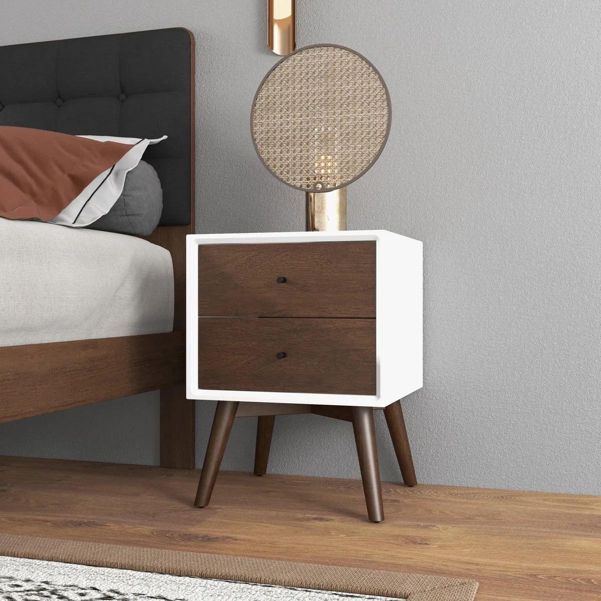 tuphen tuphen Caroline Mid Century Modern 2-Drawer Night Stand White 23.6"H x 17.7"W x 15.7"D — product photo