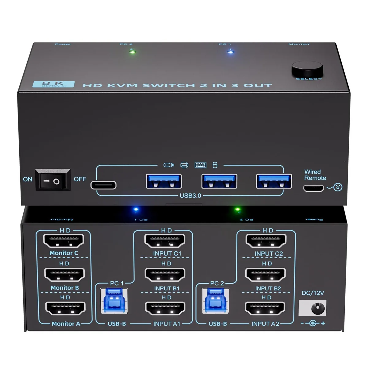 Vszerda Vszerda KVM Switch 3 Monitors 2 Computers 8K@60Hz/4K@120Hz — product photo