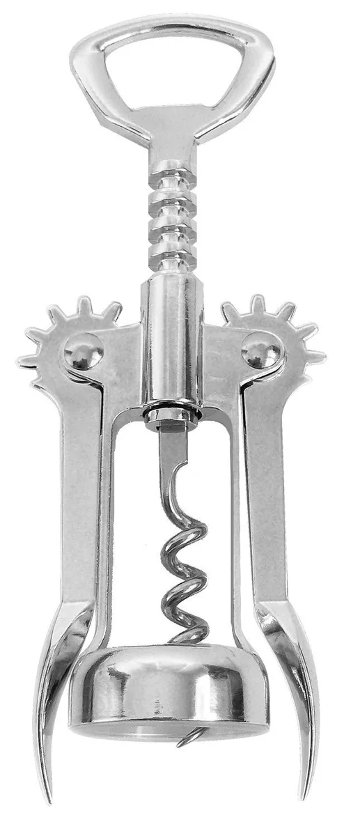 Winged corkscrew in zinc alloy with bottle opener and spiral worm