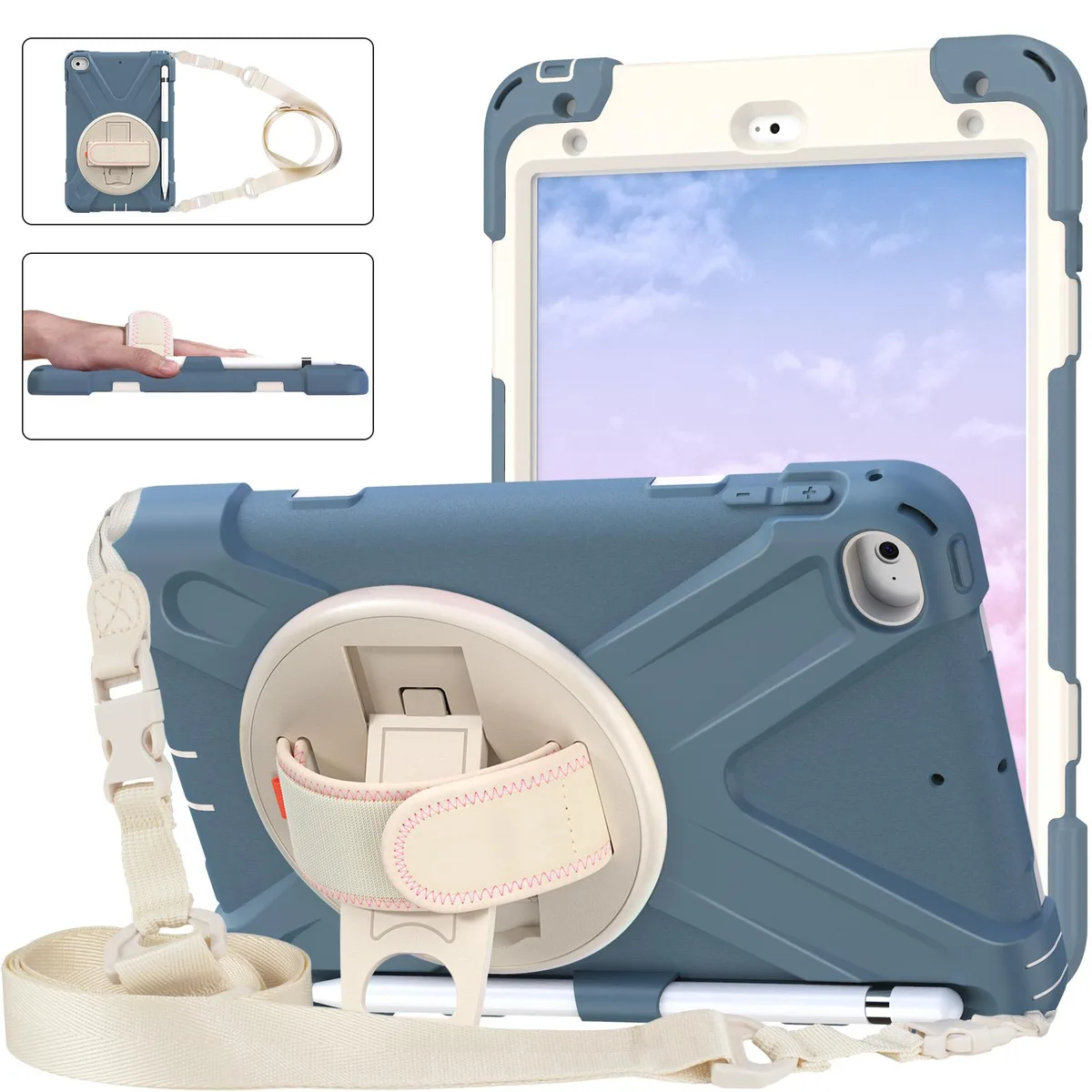 Werleo Werleo 7.9" iPad Mini 4/5 Cover Case Blue 360° Kickstand Hand Strap Shoulder Strip — product photo