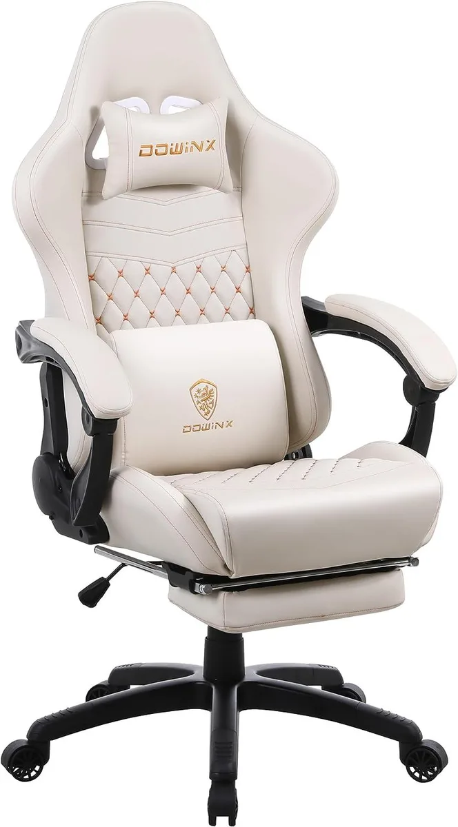 PISKEKAT PISKEKAT Gaming Chair Office Equipment Ivory Massage Lumbar Support Retractable Footrest — product photo