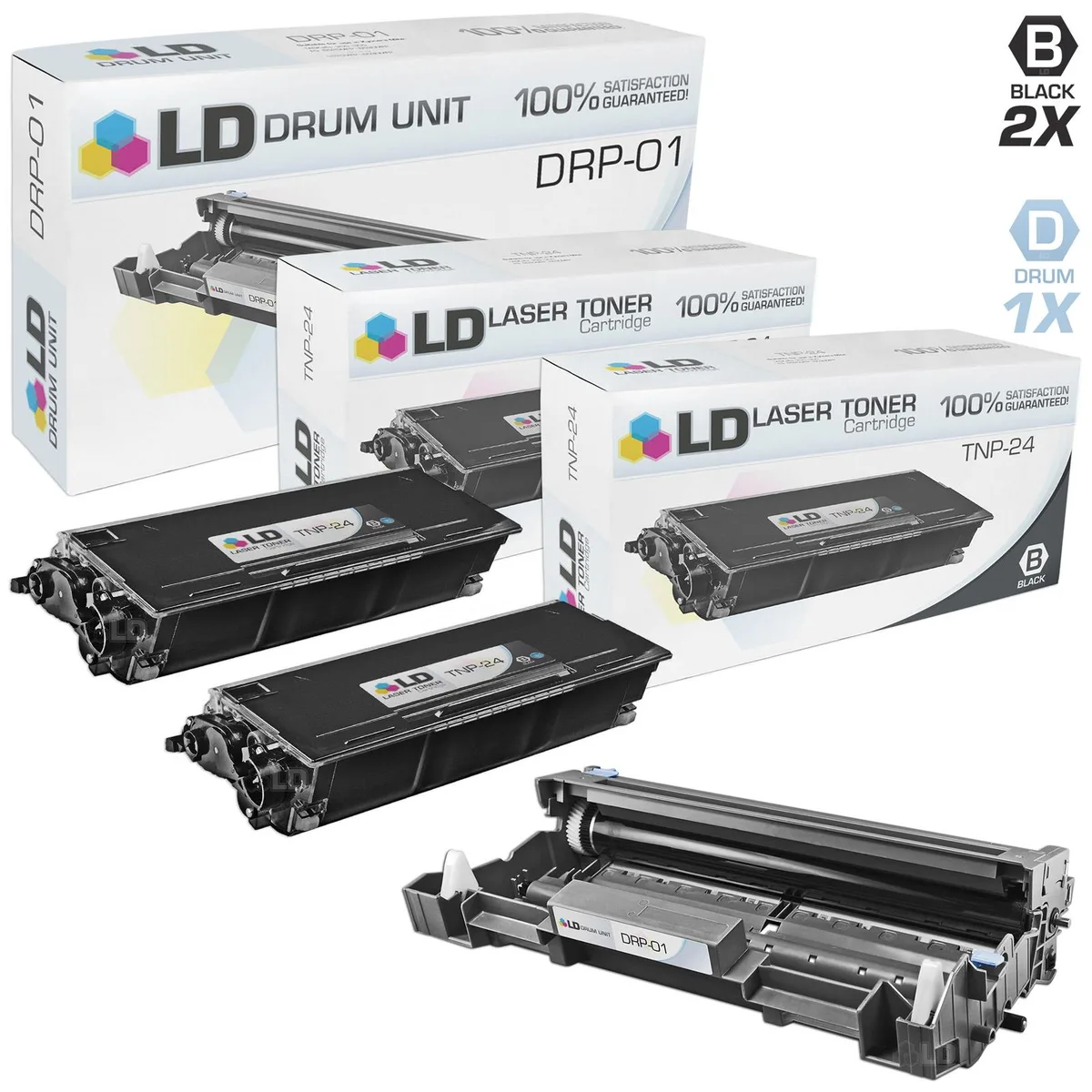 LD Products LD Products Compatible Toner Cartridge Set for Konica Minolta Bizhub 20 20P 20PX — 2 TNP24 Black 1 DRP01 Drum — product photo
