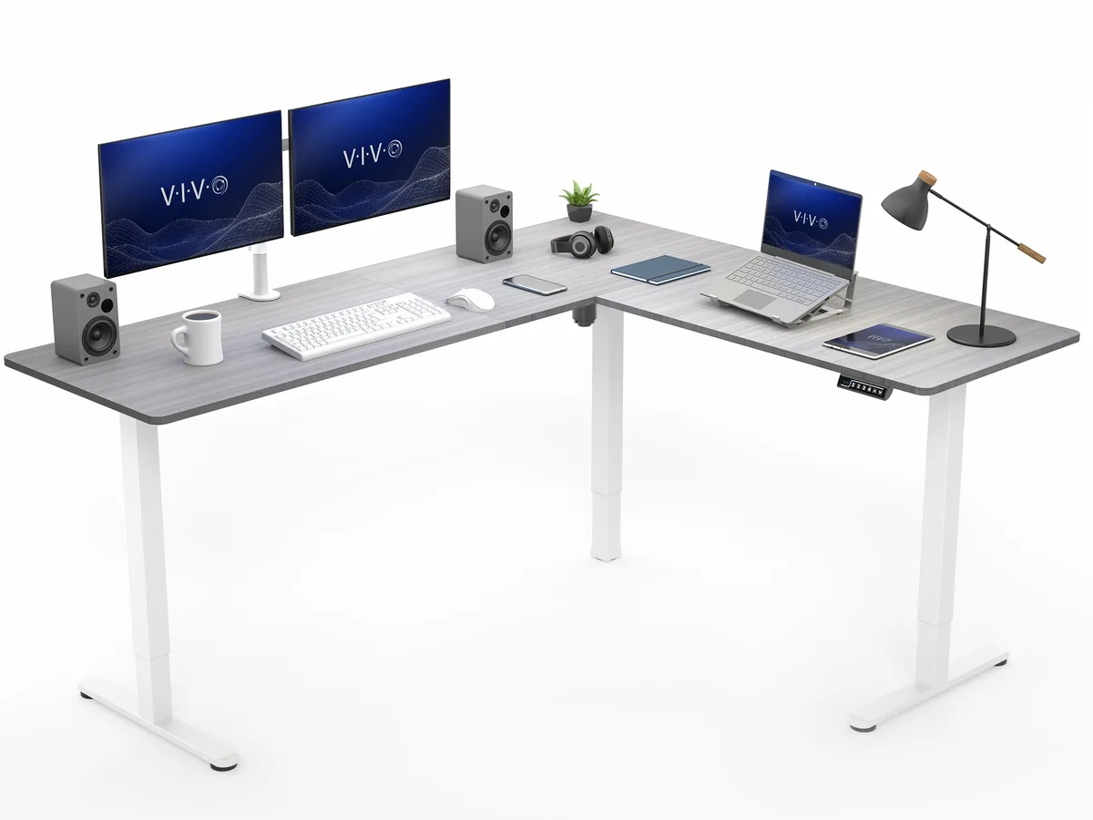 VIVO VIVO Gray/White Electric Corner Standing Desk 75" x 63 — product photo