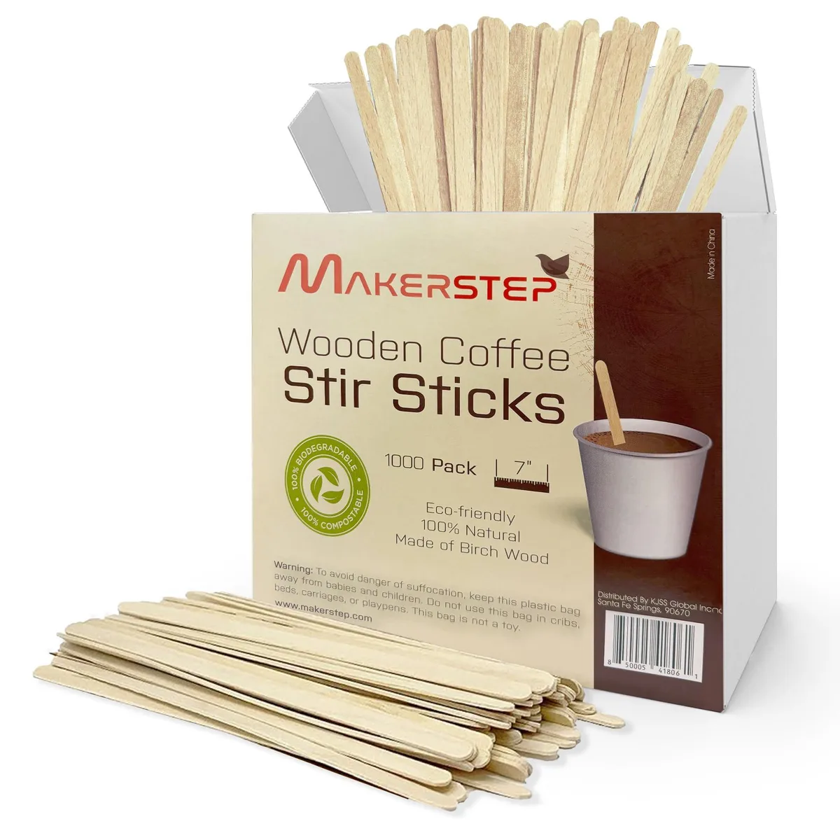 Natural birch wood coffee stirrers 7 inch 1000 pack in storage box