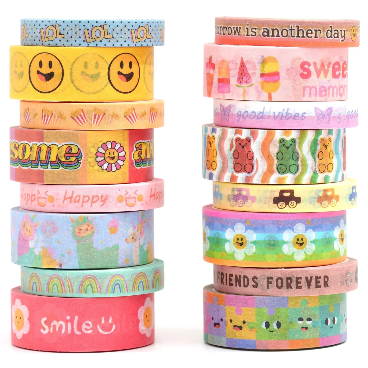 YUBX YUBX Washi Tape Set 16 Rolls 15 mm 7.5 mm 5 m Multicolor — product photo