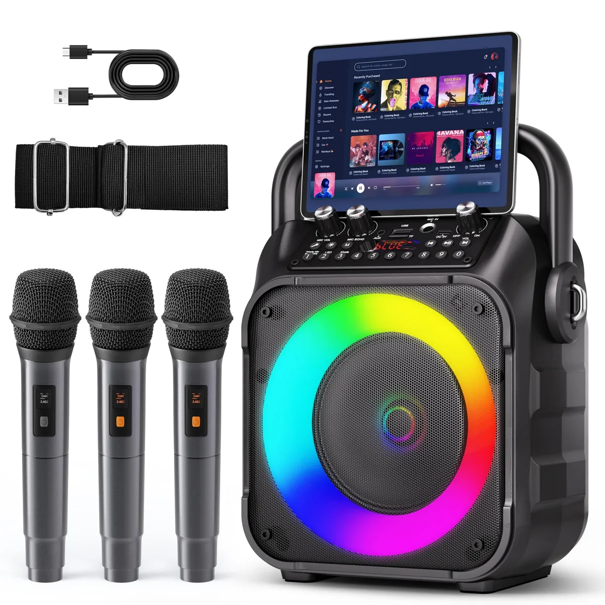  CYY K9-M Karaoke System 15W 6.8in Bluetooth 5.2 3 Wireless Mics — product photo
