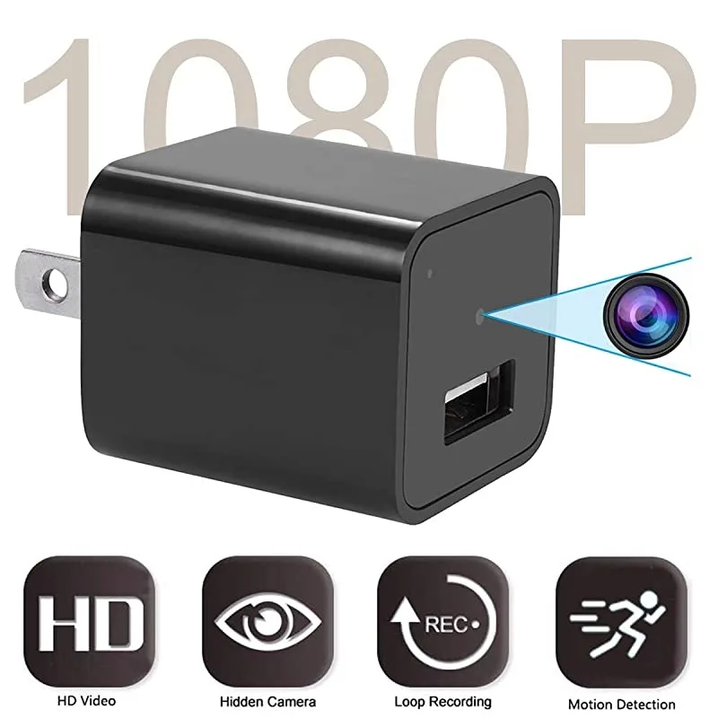 A small black USB charger camera with a 90° lens, no visible indicators