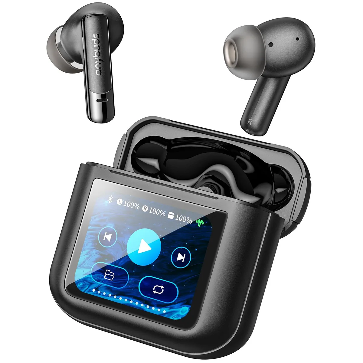 TOZO Store TOZO Store Anybuds Vivid Touch Screen Earbuds 1.75in 47h ANC Bluetooth 5.3 Black — product photo
