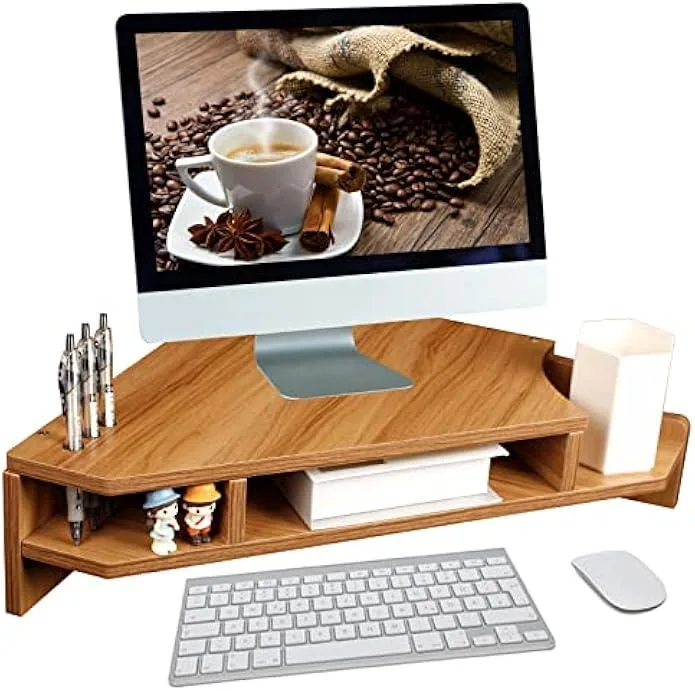 TAURKENAM TAURKENAM Triangle Monitor Stand Riser Walnut Color office equipment — product photo
