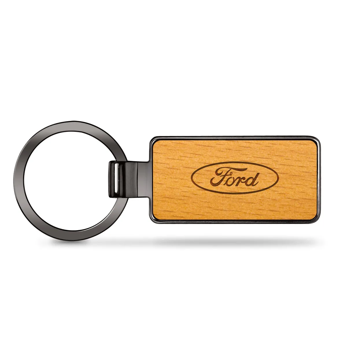 iPick Image, LLC iPick Image, LLC Ford Logo Maple Wood Gunmetal Frame Key Chain Car Electronics Accessory — product photo