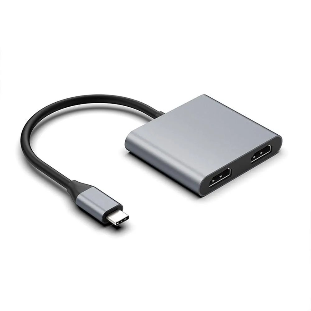 JIUHCORY JIUHCORY-DUALHDMI USB-C to Dual DisplayPort Adapter Grey — product photo