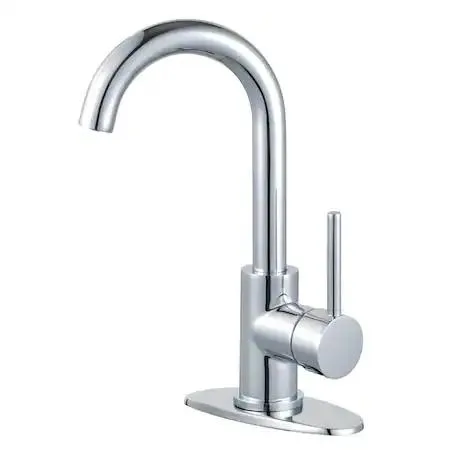 Single-handle bath faucet with push pop-up drain in polished chrome finish