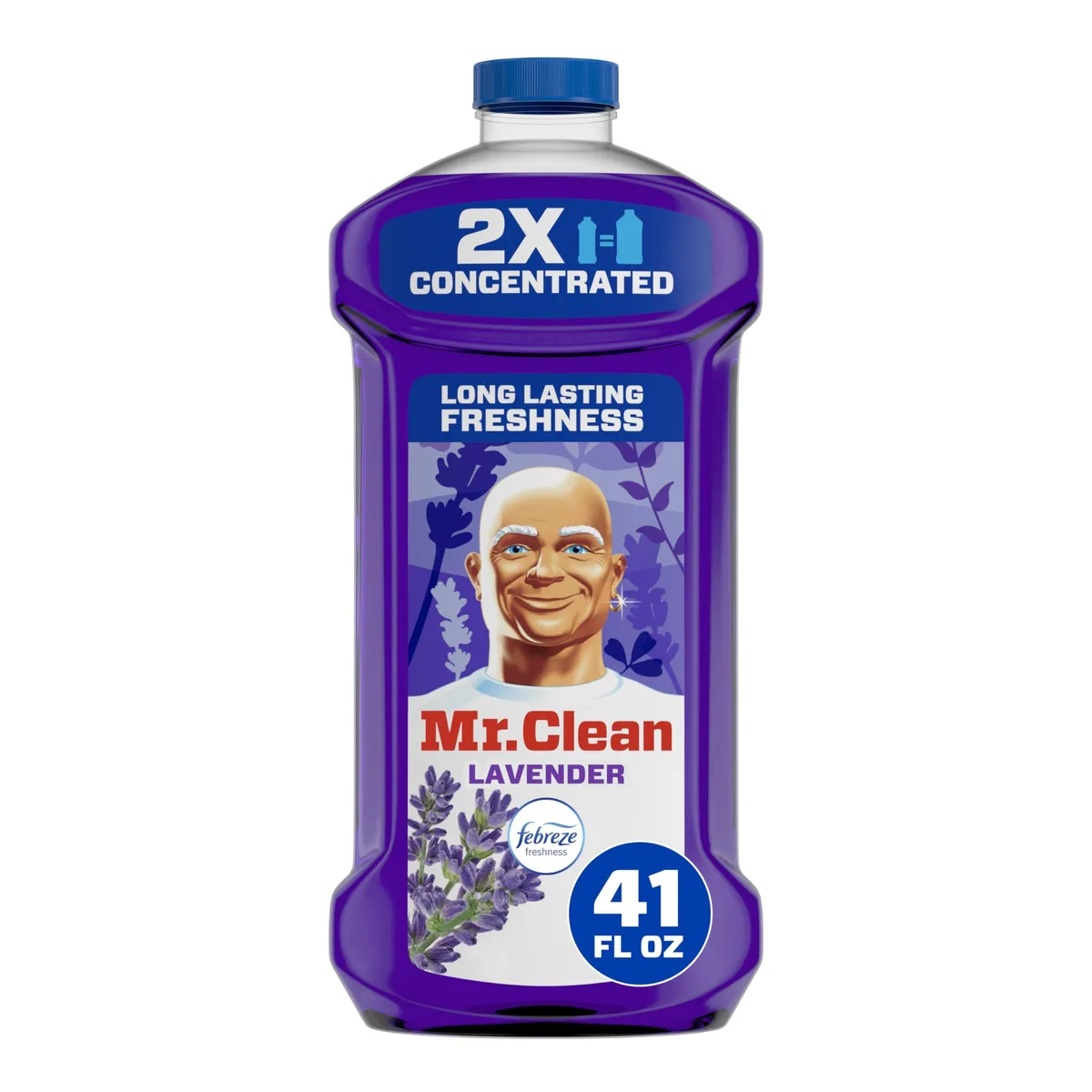 Clear plastic bottle with lavender liquid and purple cap