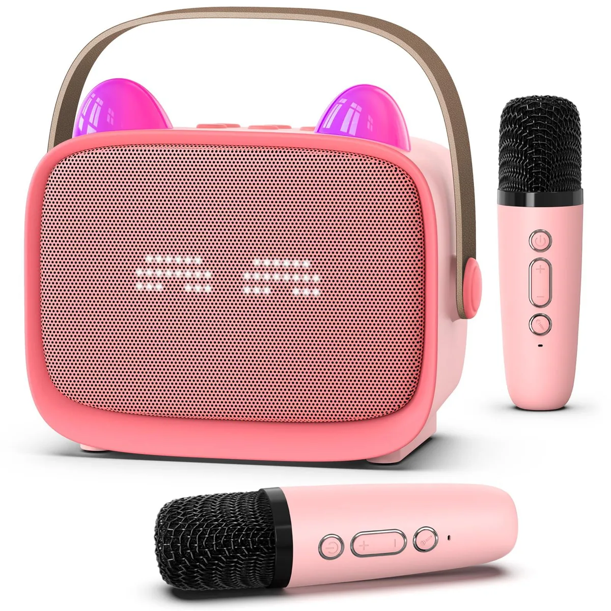  MgaoLo T99 Karaoke System Pink 2 Wireless Mics Bluetooth 5.3 — product photo
