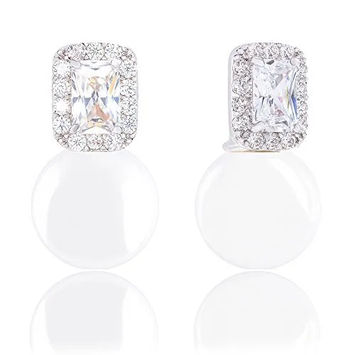 ORROUS &amp; CO ORROUS &amp; CO 18k Gold Plated Pearl Emerald Cut CZ Stud Earrings 10-10.5mm 0.95ct — product photo