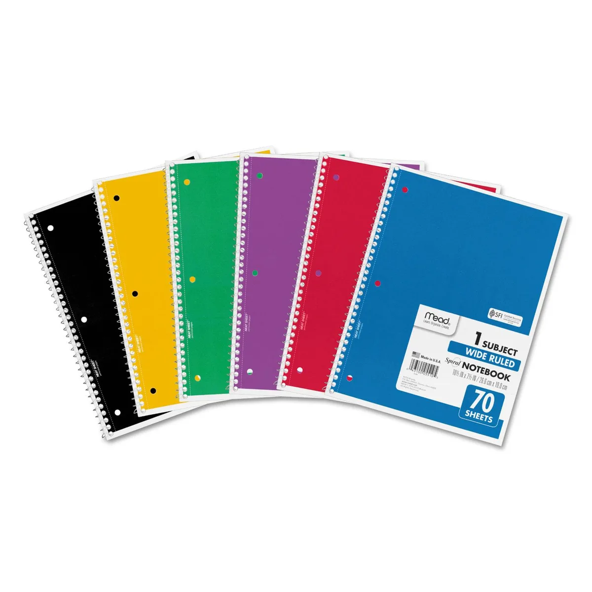 Mead Products Mead Products Spiral Notebook 1 Subject Wide Ruled 70 Sheets 10.5x8 6 Pack — product photo