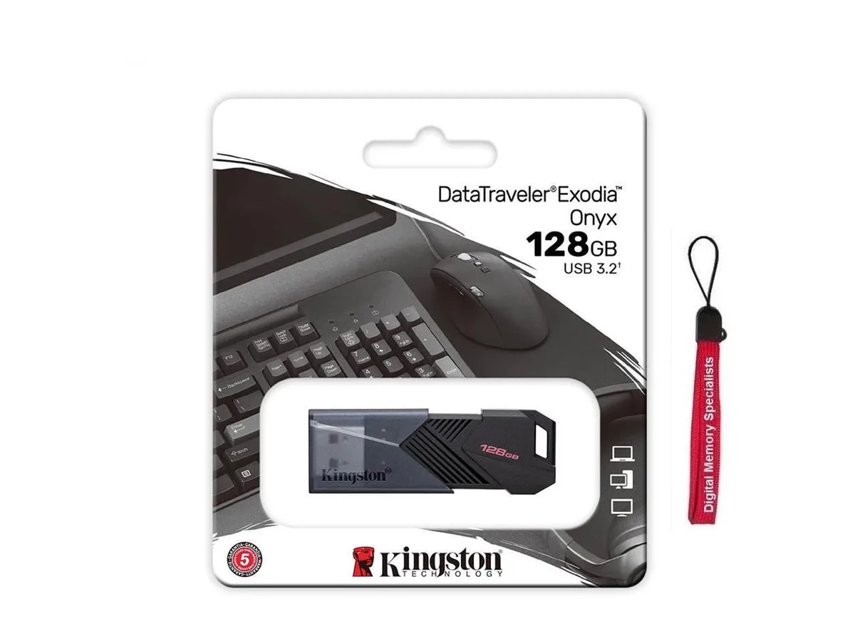 Kingston Technology Corp. Kingston DataTraveler Exodia Onyx 128GB USB 3.2 Gen 1 flash drive with lanyard — product photo