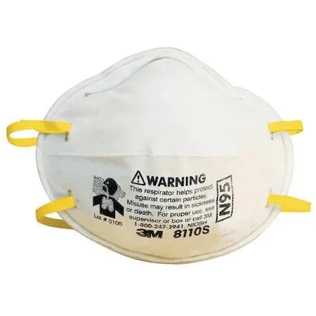White cup-shaped N95 respirator with fixed straps and adjustable noseclip